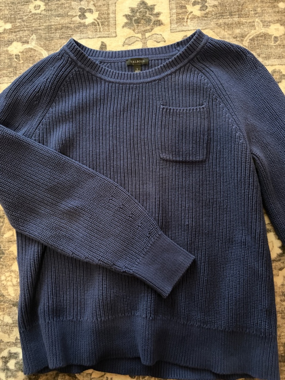 Talbots women’s Navy Crewneck Cotton Sweater with Chest Pocket